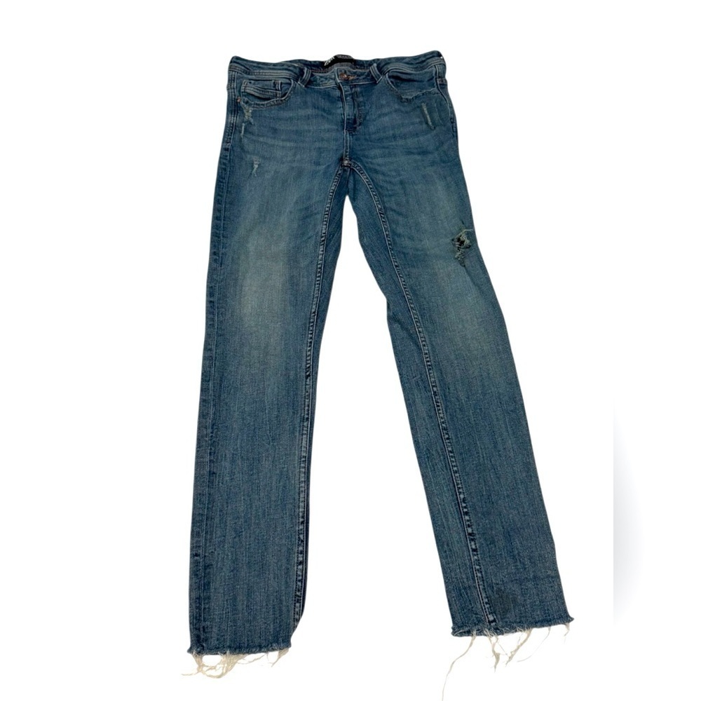 Zara Ankle Jean Raw Hem Medium Wash Women’s Size 10